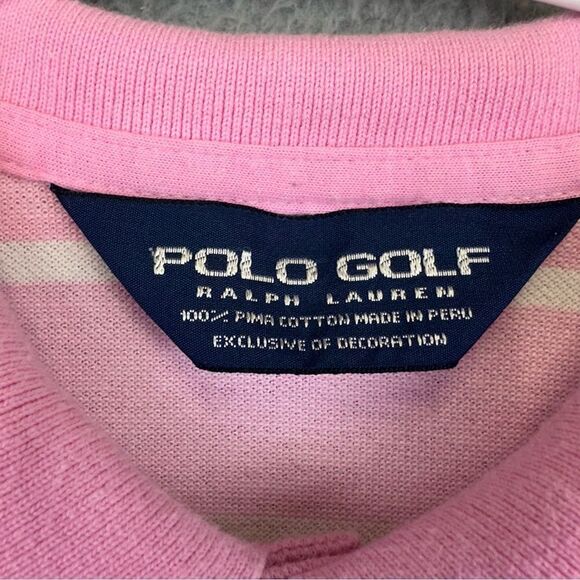 Ralph Lauren Polo Golf Shirt Mens Medium Pink Striped Olde Farm Golf Pima Casual - Picture 15 of 16